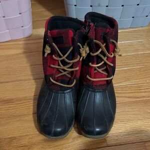 Sperry womens Black and Red Plaid Boots
